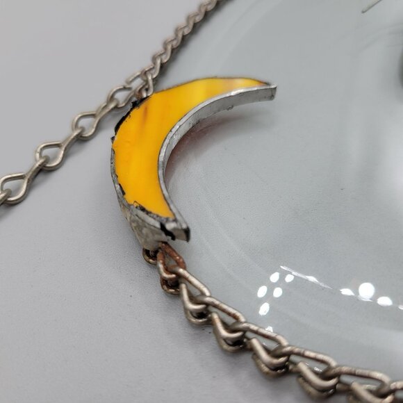 Stained Glass Owl Suncatcher With Yellow Moon Beveled Glass 12 Inch Chain AS IS - Picture 4 of 5